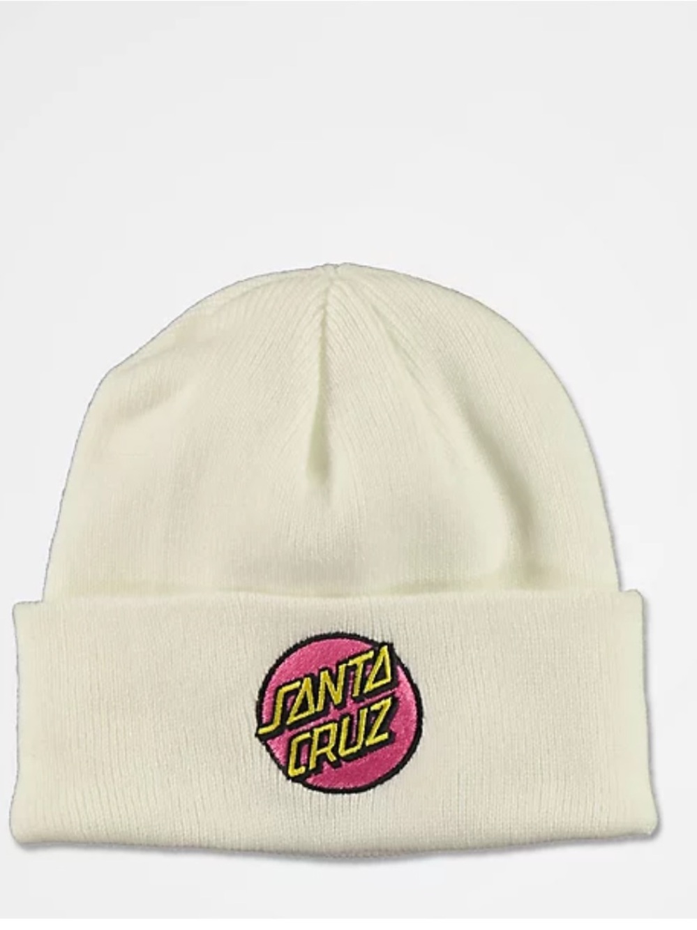 Santa Cruz Skateboards Cream Beanie with Pink & Yellow Logo